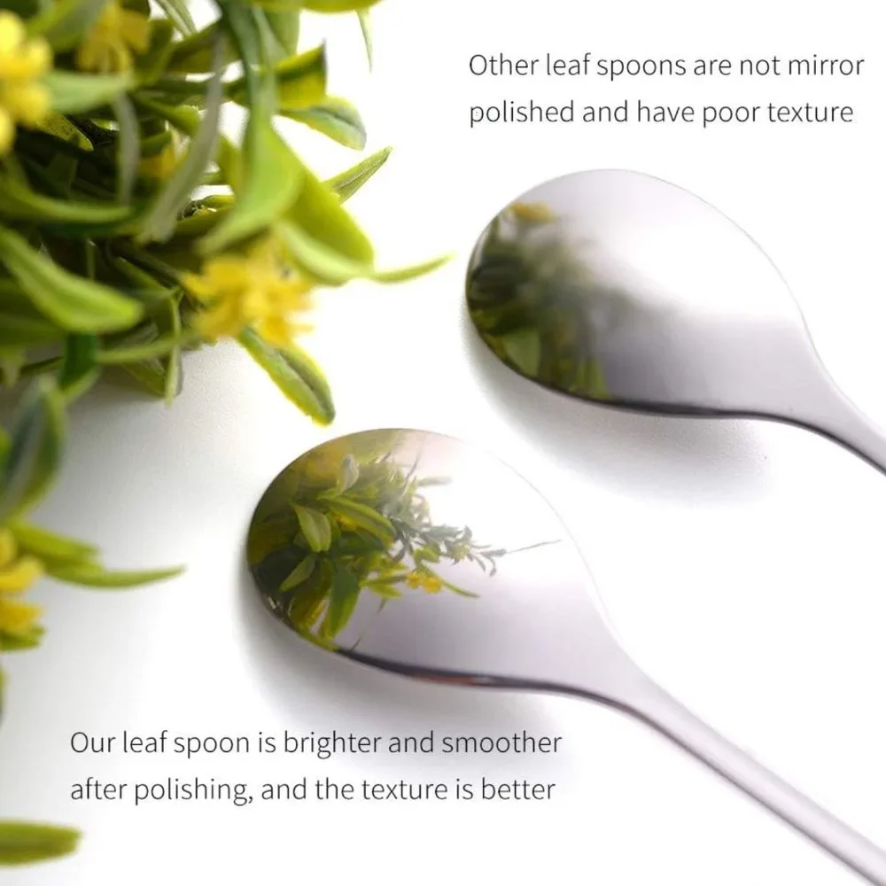 10 Pcs Stainless Steel Gold Leaf Coffee Spoon